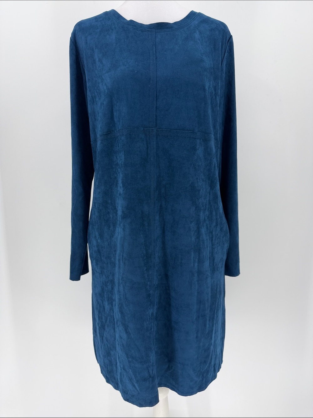 Joh Blue Faux Suede Long Sleeve Midi Dress Size M Pockets Minimalist
